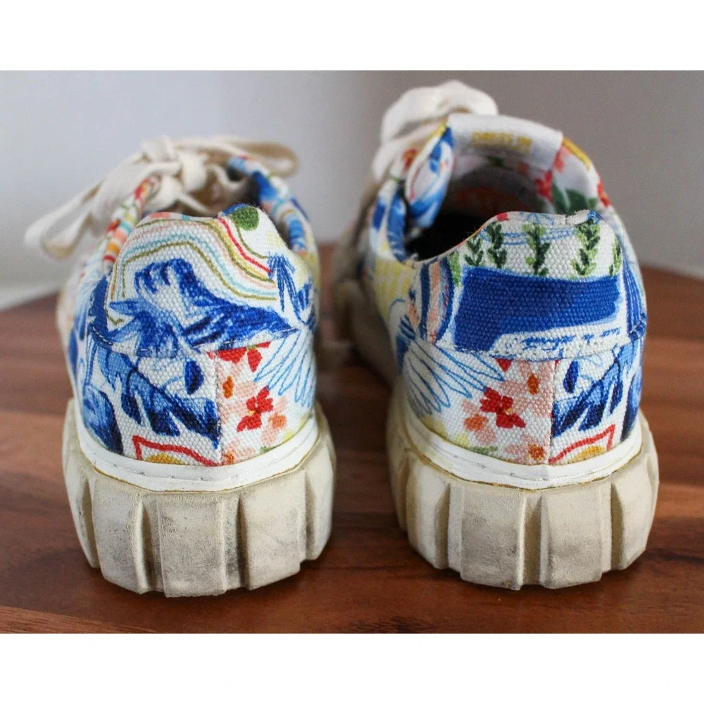 Farm Rio Platform Sneakers Womens 38 White Tropical Floral Canvas Copacabana
